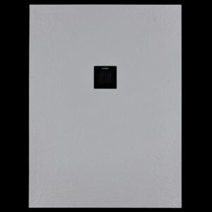 Solidsoft Grey Slate Effect Shower Tray Black Square Drain