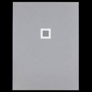 Solidsoft Grey Slate Effect Shower Tray White Square Drain