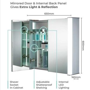 QUASAR CABM12 LED Illuminated Bathroom Mirror Cabinet Img02